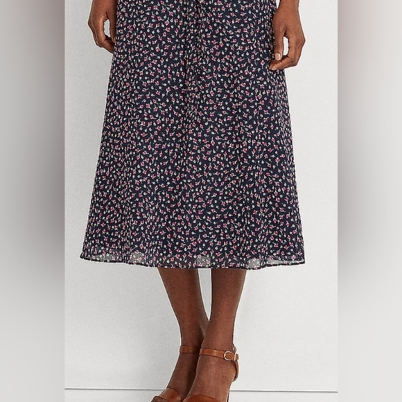 LAUREN Ralph Lauren black pink Floral‎ Georgette long sleeve Dress size 0 new - Picture 7 of 8